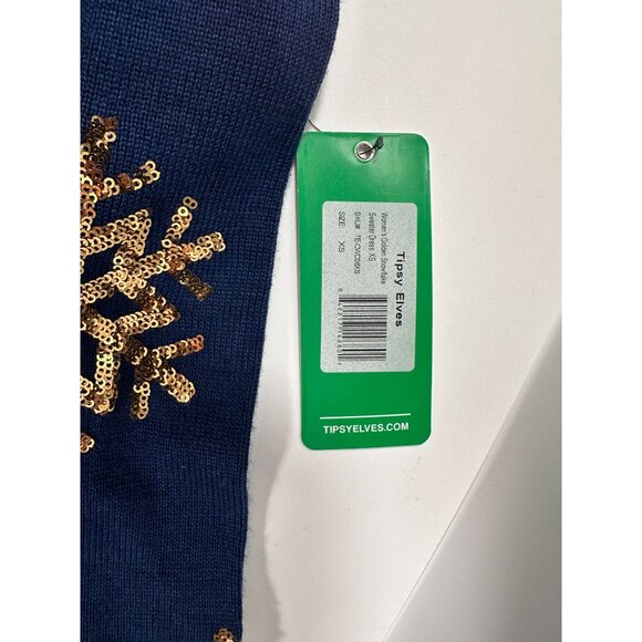 Tipsy Elves Blue Mini Sweater Dress With Gold Sequin Snowflakes Size XS NWT - Picture 12 of 16